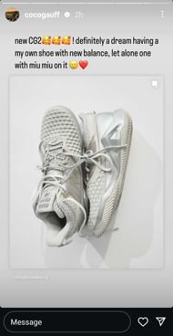 Coco Gauff's Instagram Story dated Wednesday, April 23, 2025, featuring a picture of her brand new CG2 sneakers (Source: Instagram/cocogauff)